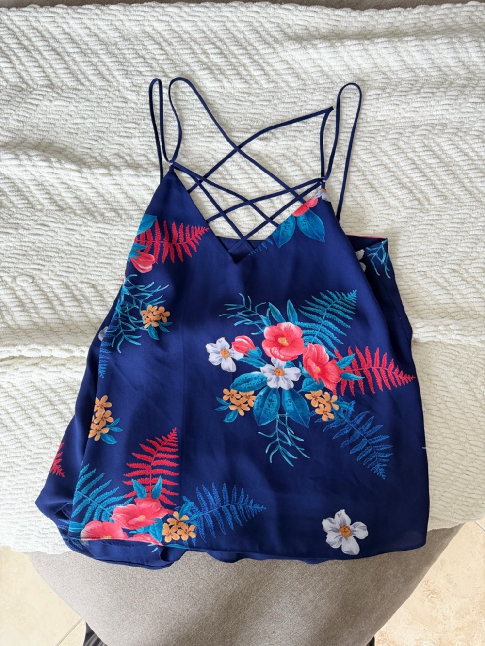 Express Navy Floral Crisscross Cami